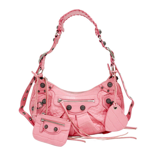 Giant 21 Le Cagole Crocodile Embossed Pink Leather Shoulder Bag