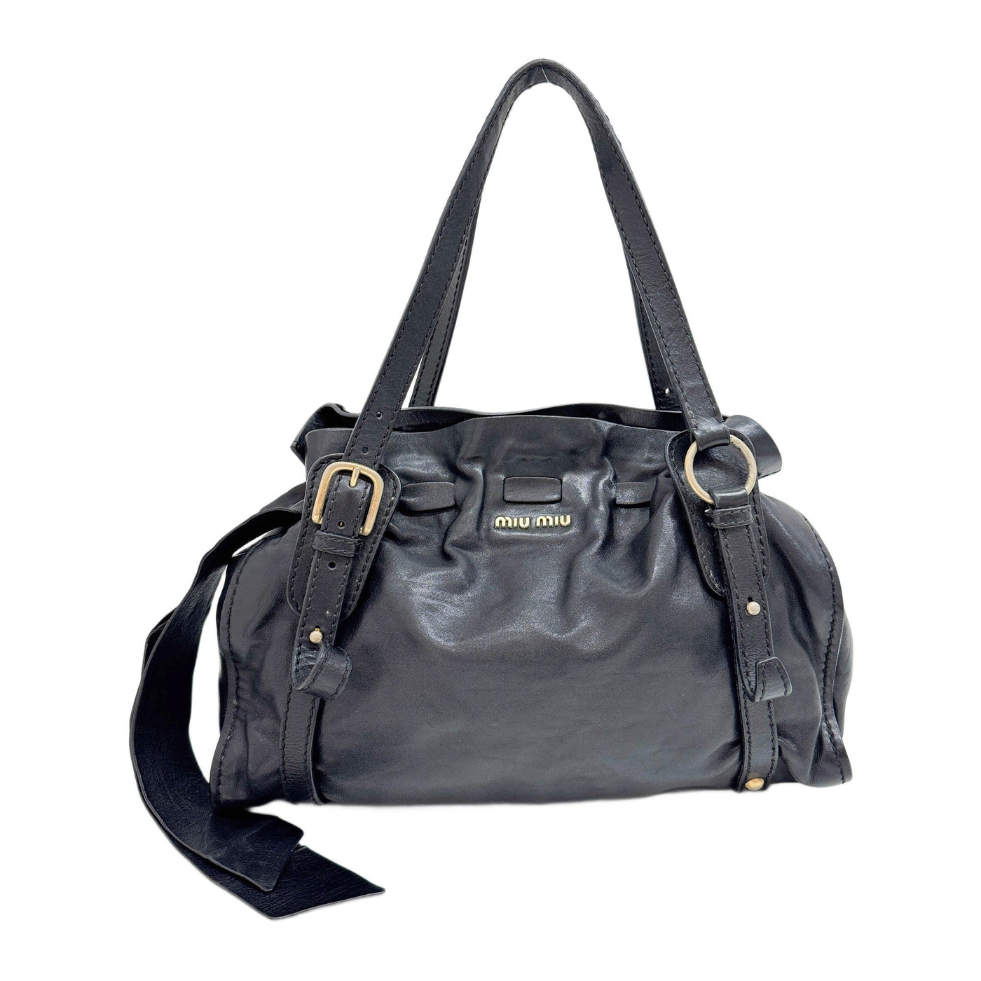 Vitello Lux Bow Black Leather Shoulder Bag