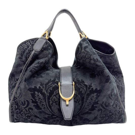 Stirrup Arabesque Black Suede Shoulder Bag