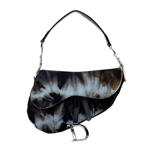 Saddle Blue and Brown Tie-Dye Pony Hair Shoulder Bag