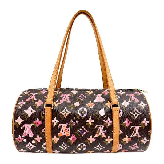 Papillion Watercolor Brown Monogram Leather Shoulder Bag