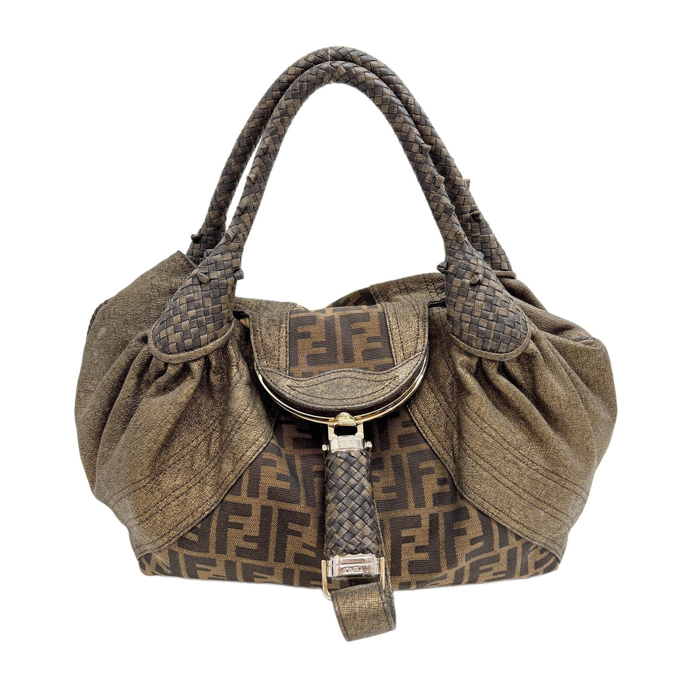 Spy Brown Zucca Canvas & Metallic Leather Shoulder Bag