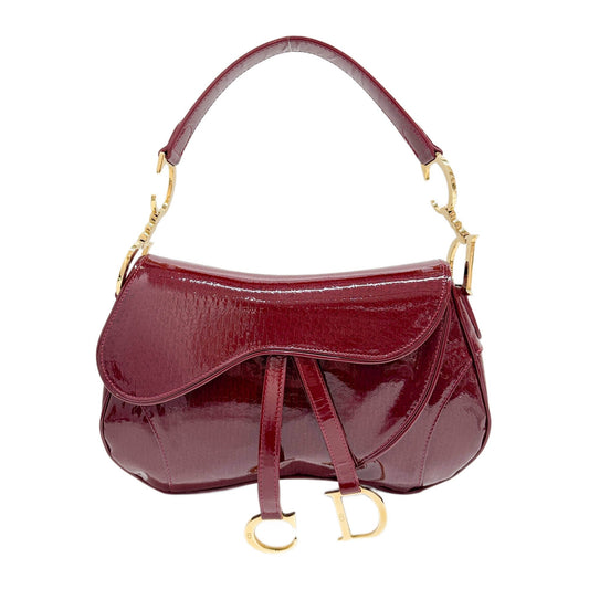 Double Saddle Red Trotter Patent Leather Shoulder Bag