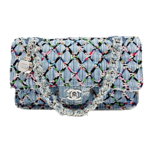 Classic Flap Metalasse Multicolor Woven Blue Denim Shoulder Bag