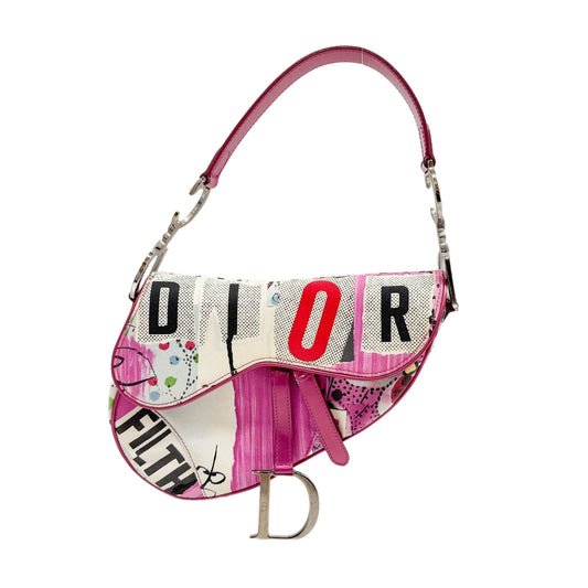 Saddle Rare John Galliano "Dior Filth" Multicolor Canvas Shoulder Bag