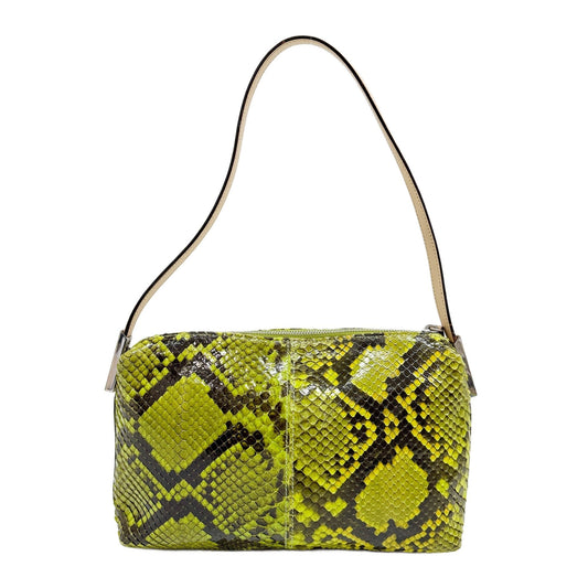 Lime Green Python Embossed Leather Shoulder Bag