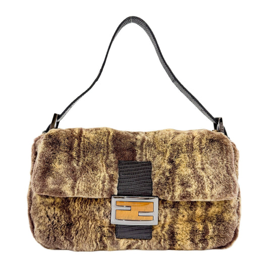 Baguette Brown Rabbit Fur Shoulder Bag