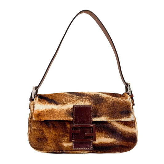 Baguette Brown Animal Print Pony Hair Shoulder Bag
