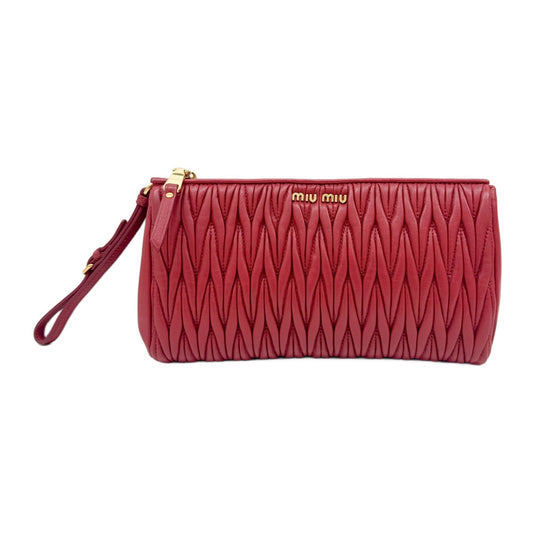 Red Matelasse Nappa Leather Clutch Bag