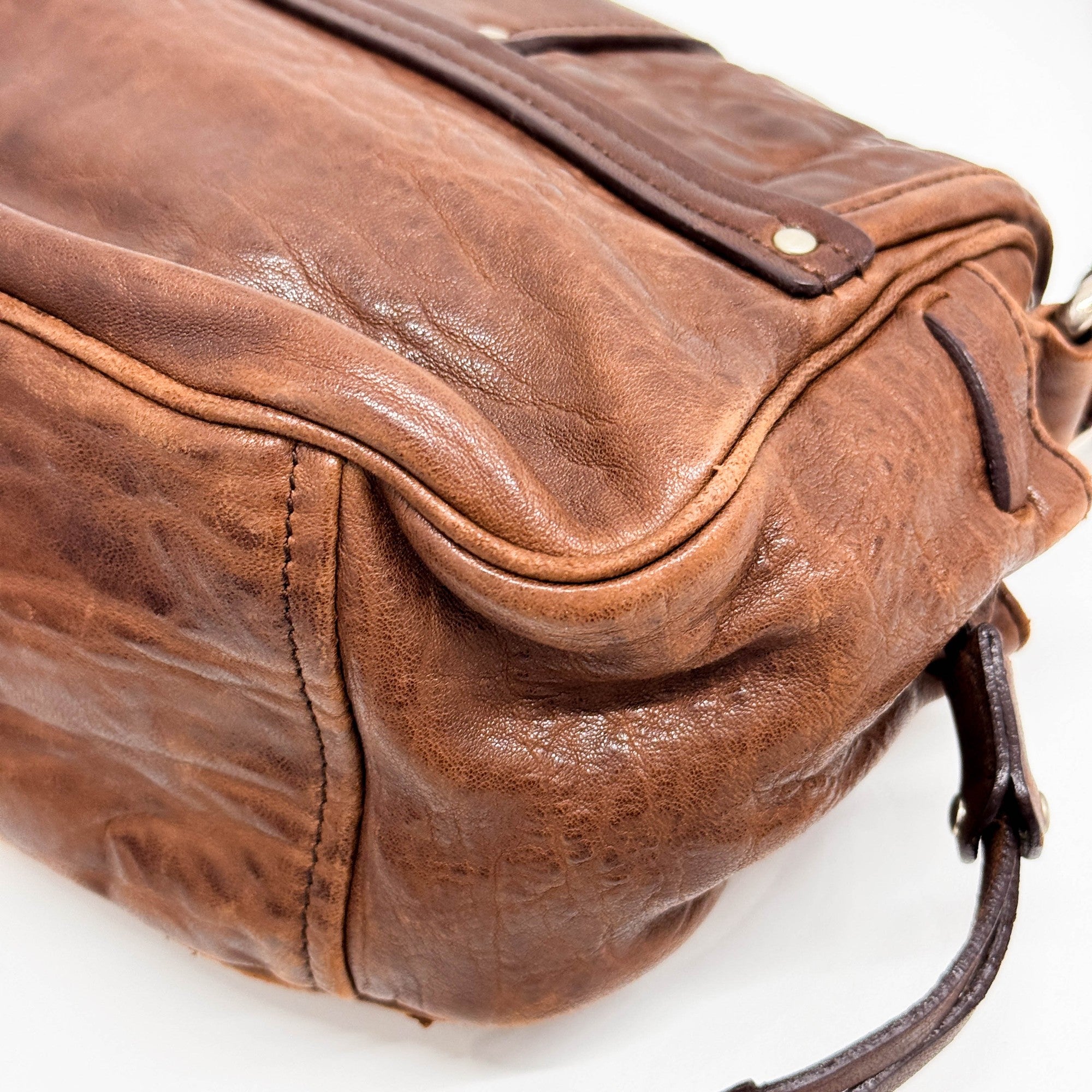 Rose Buckle Brown Leather Shoulder Bag