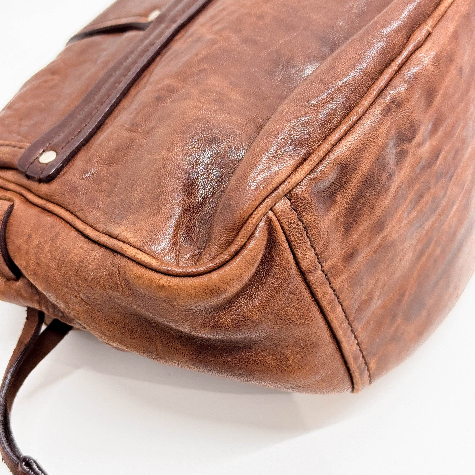 Rose Buckle Brown Leather Shoulder Bag