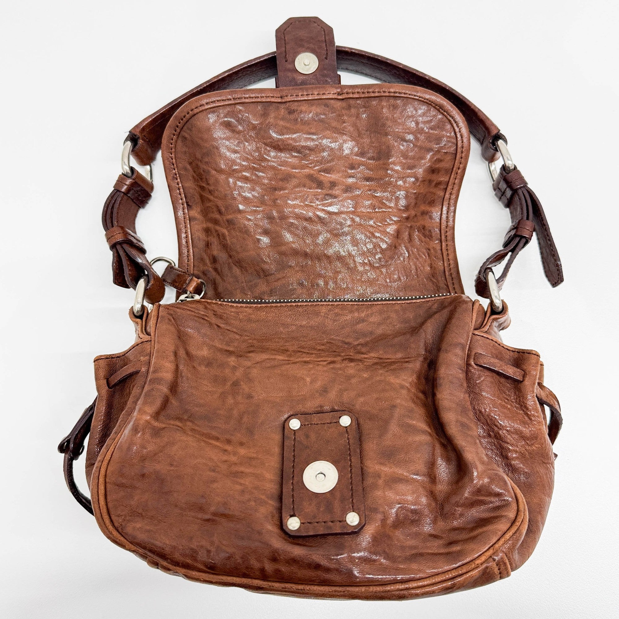 Rose Buckle Brown Leather Shoulder Bag