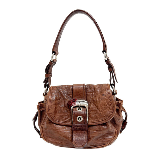Rose Buckle Brown Leather Shoulder Bag