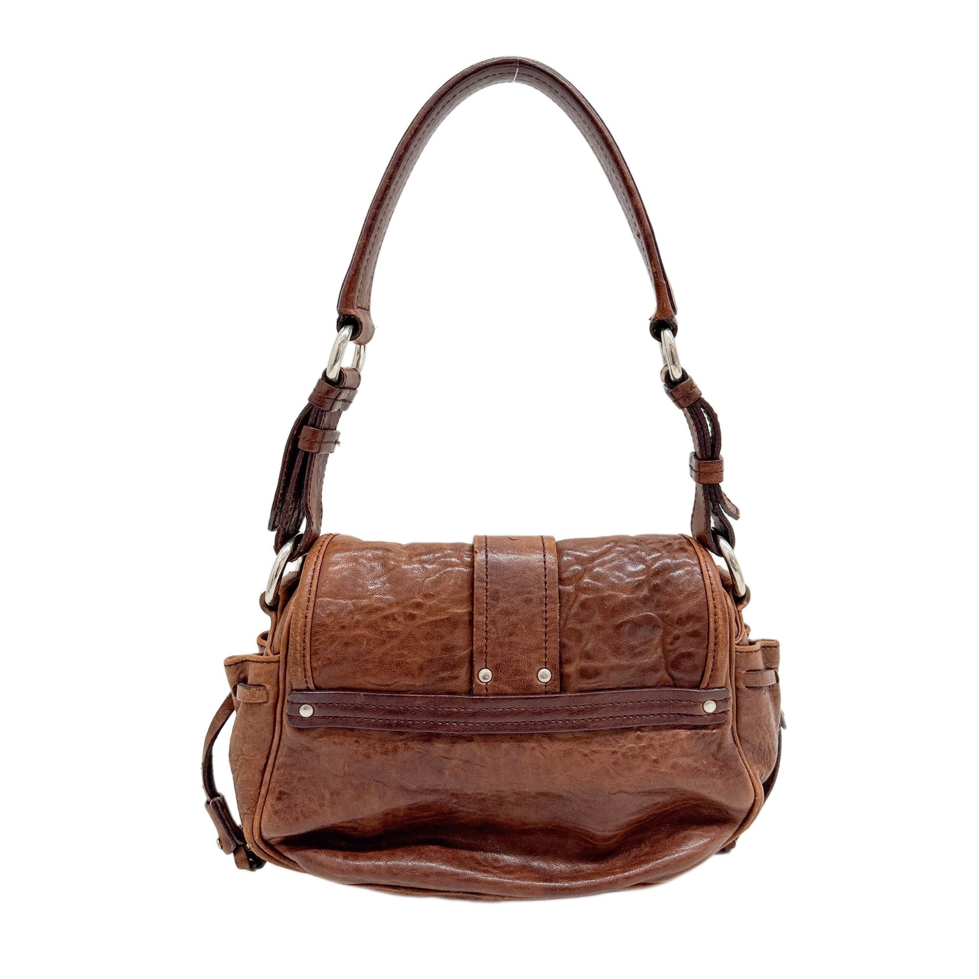 Rose Buckle Brown Leather Shoulder Bag