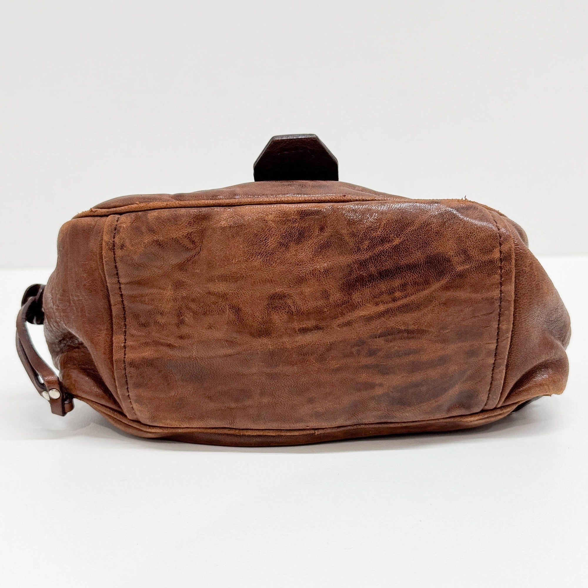 Rose Buckle Brown Leather Shoulder Bag