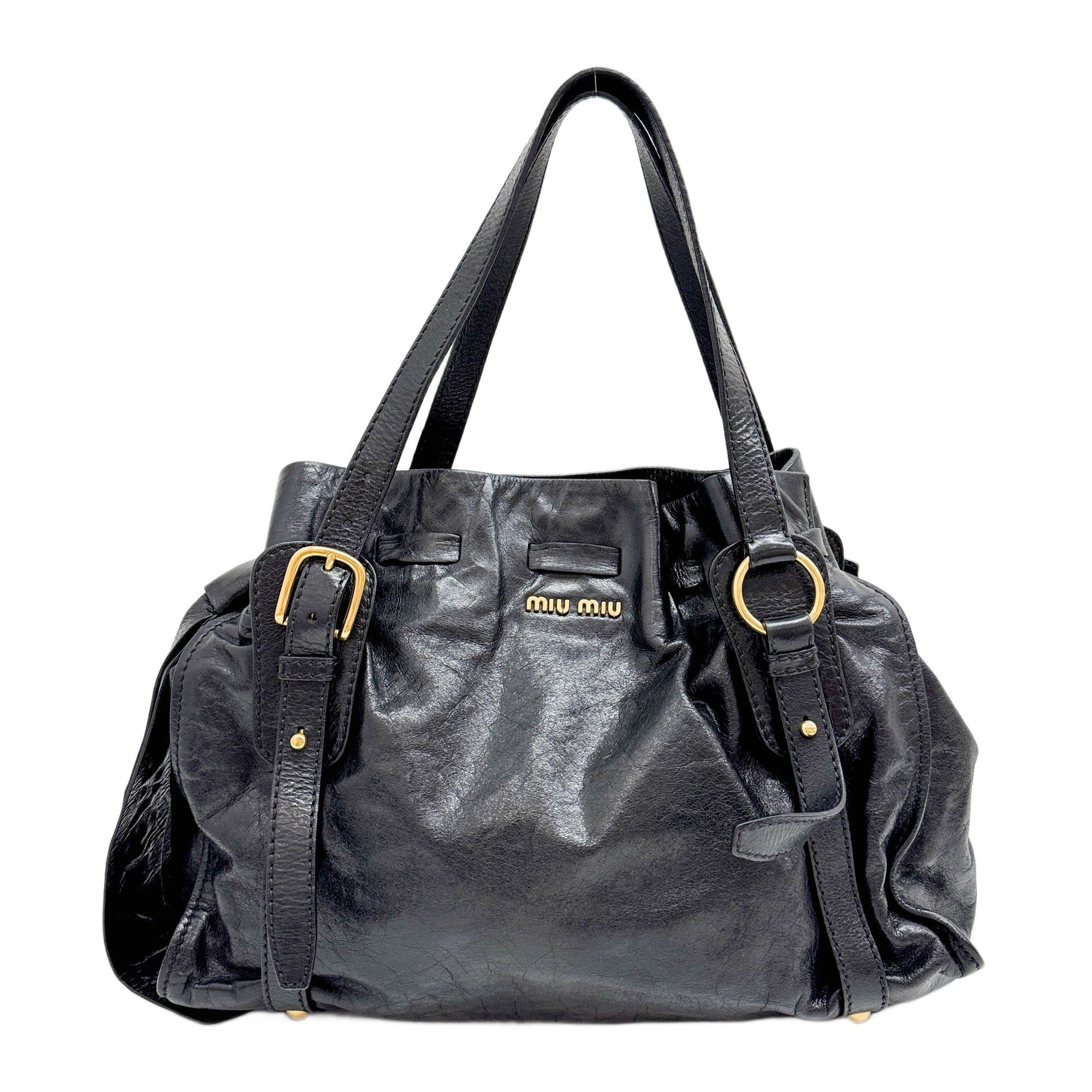 Vitello Lux Bow Black Leather Shoulder Bag