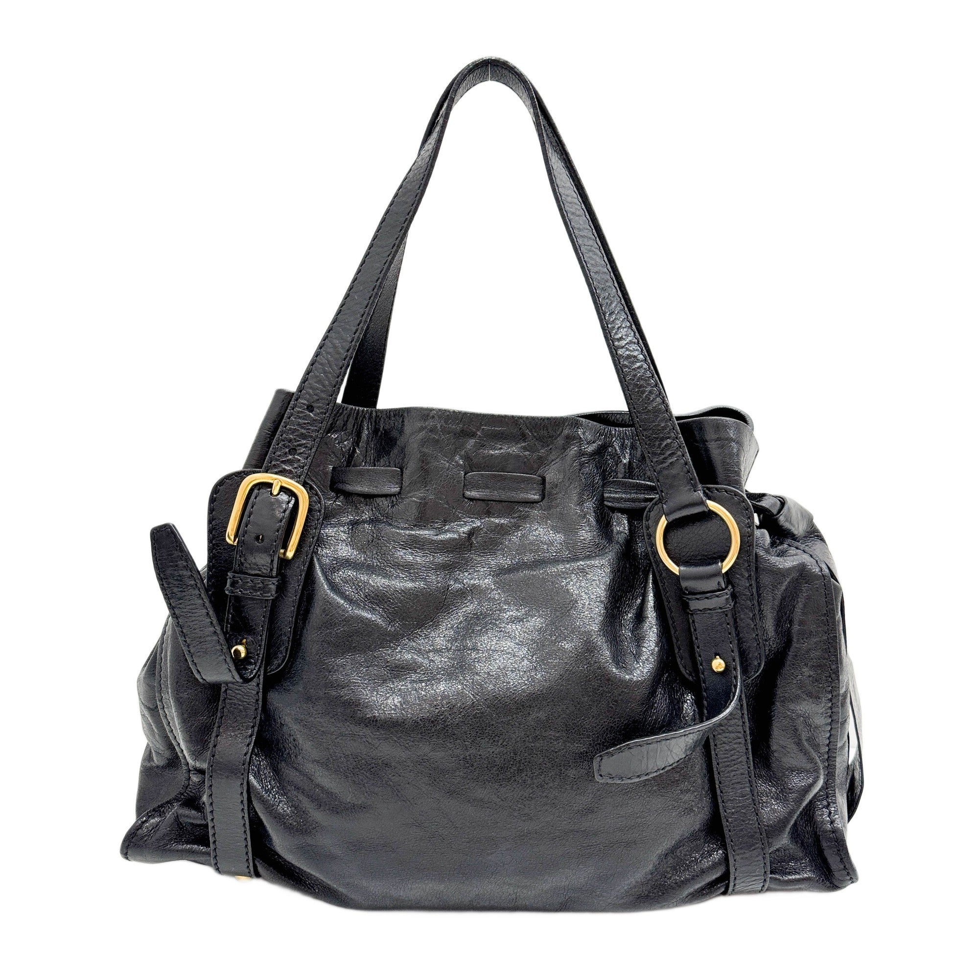 Vitello Lux Bow Black Leather Shoulder Bag