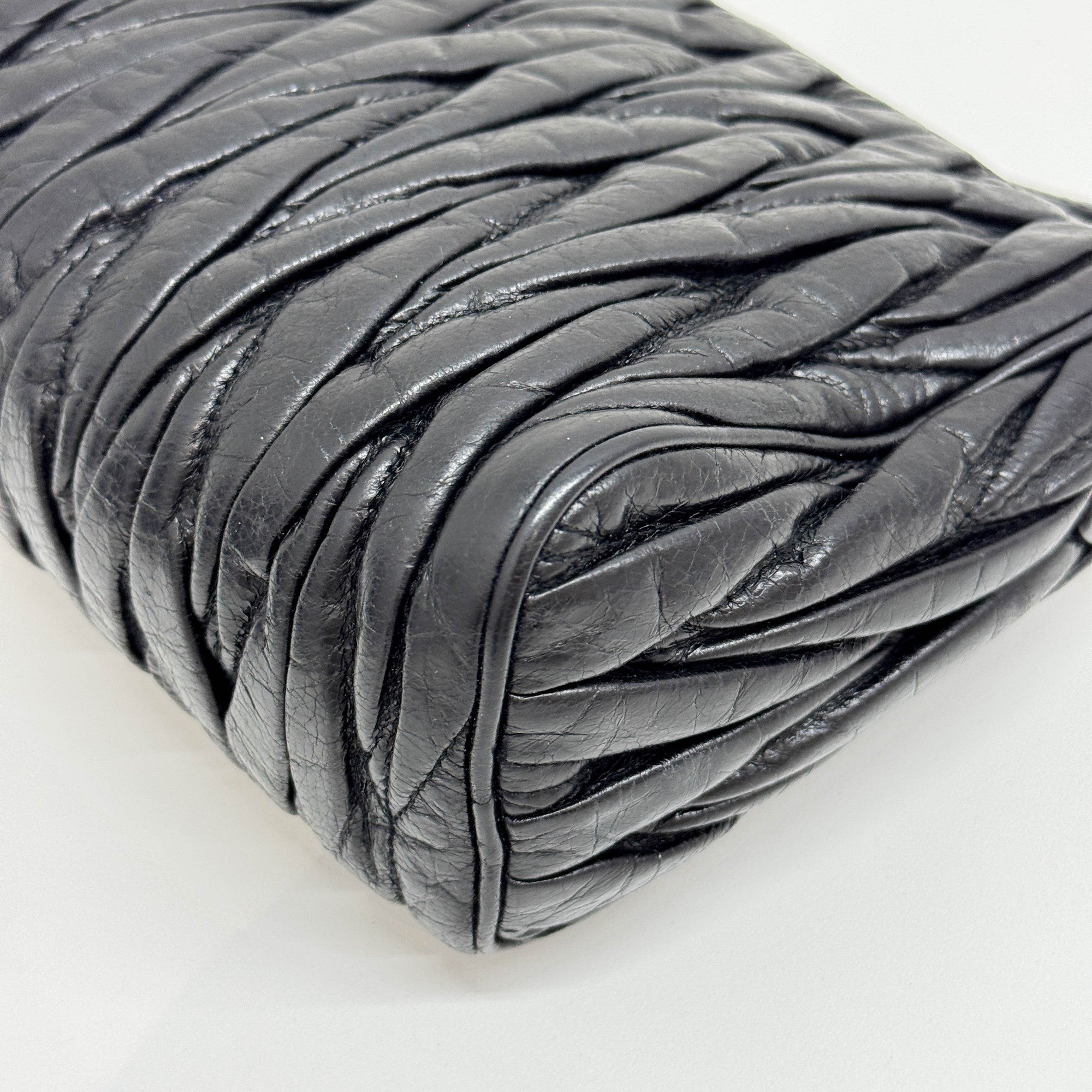 Matelasse Black Leather Shoulder Bag