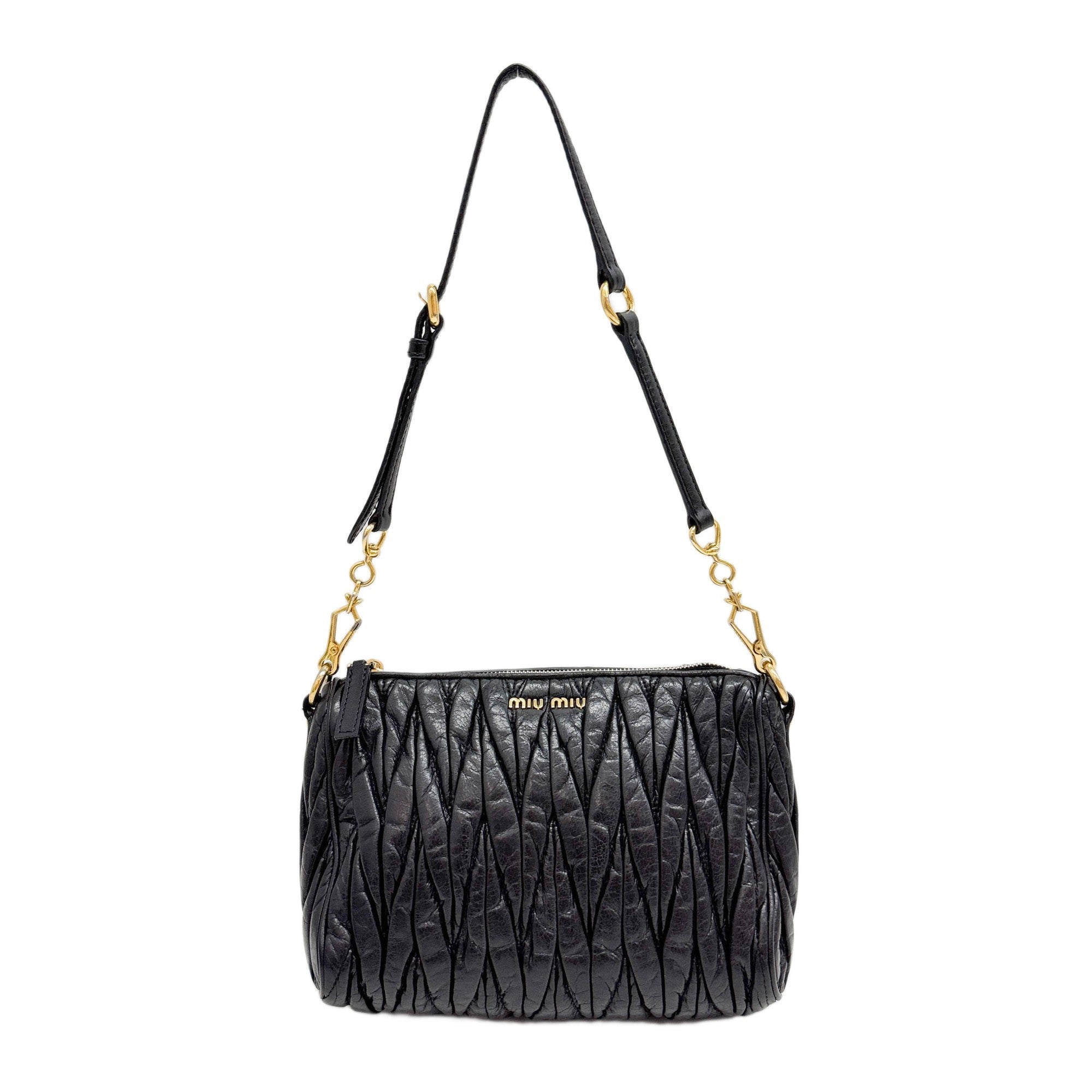 Matelasse Black Leather Shoulder Bag