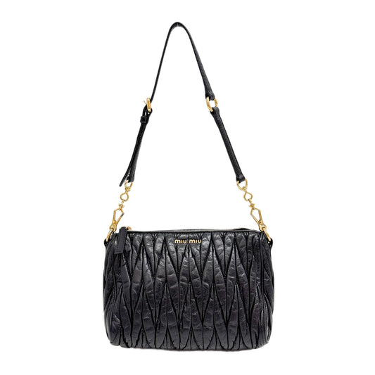 Matelasse Black Leather Shoulder Bag