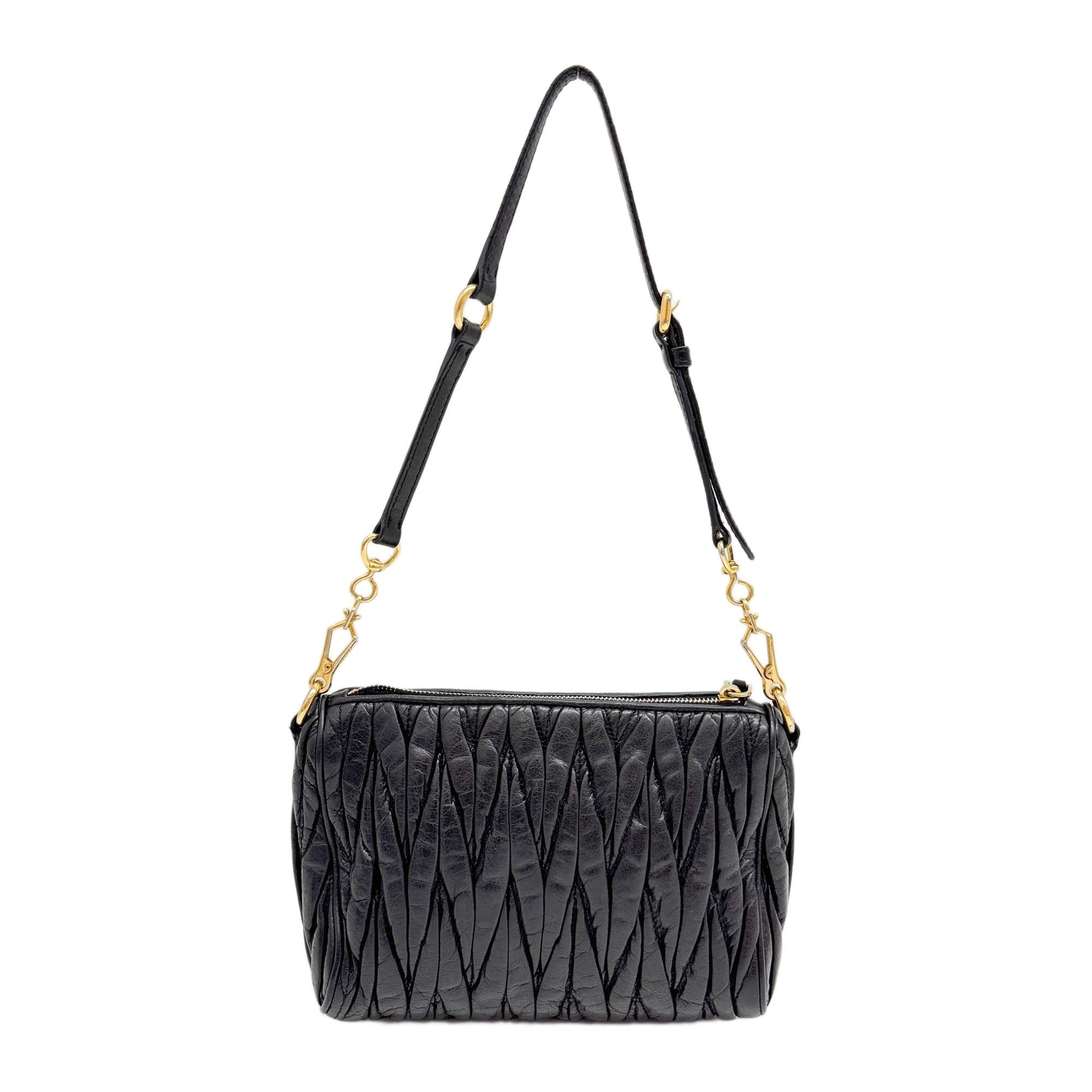 Matelasse Black Leather Shoulder Bag