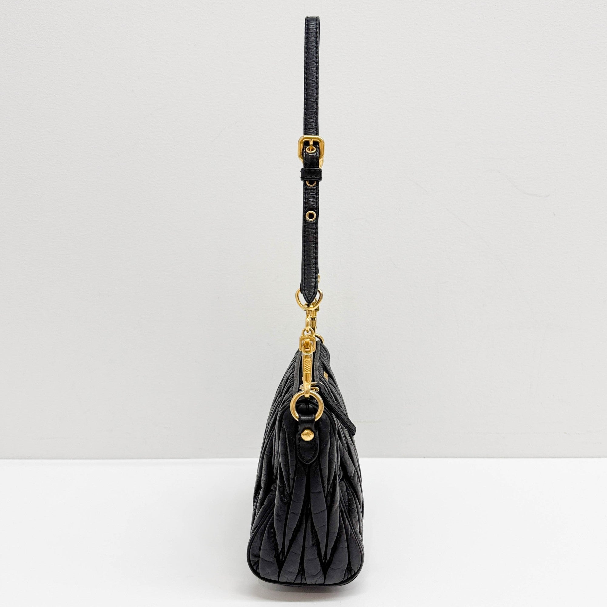 Matelasse Black Leather Shoulder Bag