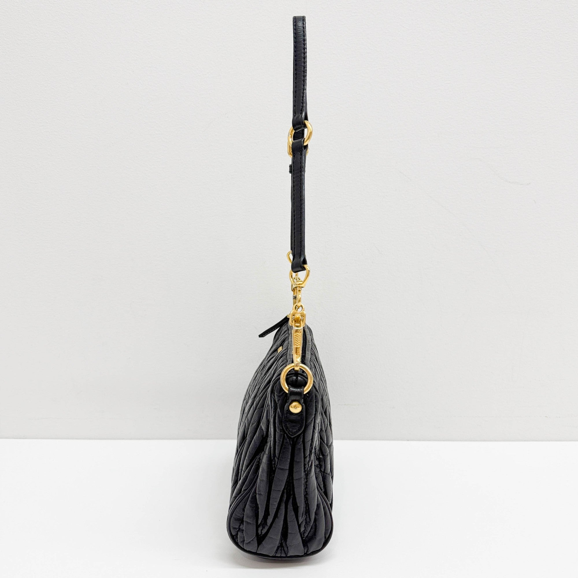 Matelasse Black Leather Shoulder Bag