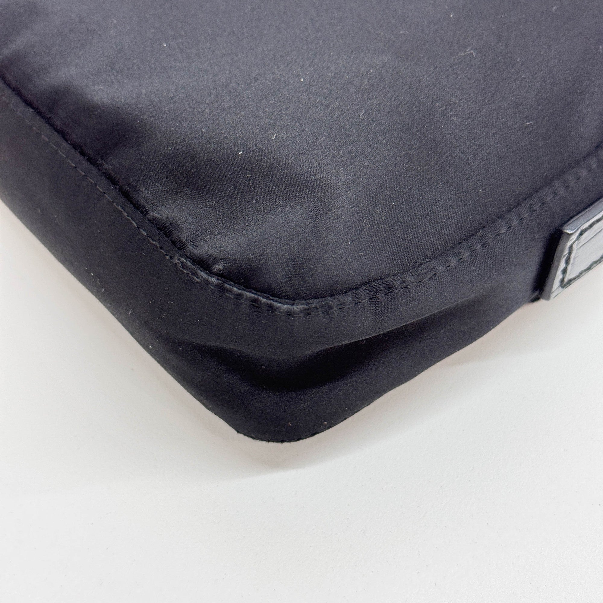 Baguette Rhinestone Buckle Black Satin Shoulder Bag