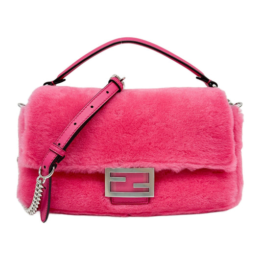 Baguette Chain Strap Pink Fur Two-Way Bag