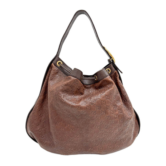 Guccissima Drawstring Brown Embossed Leather Hobo Bag