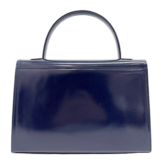 Top Handle Navy Glossy Leather Hand Bag