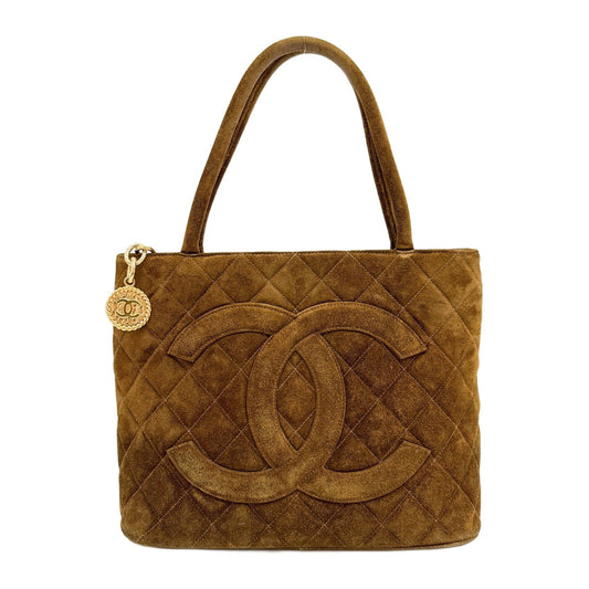 Medallion Brown Quilted Suede Tote Bag