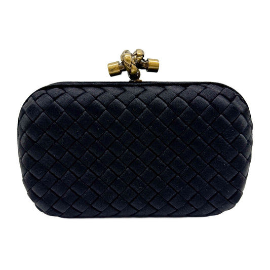 Knot Intrecciato Black Satin Clutch Bag