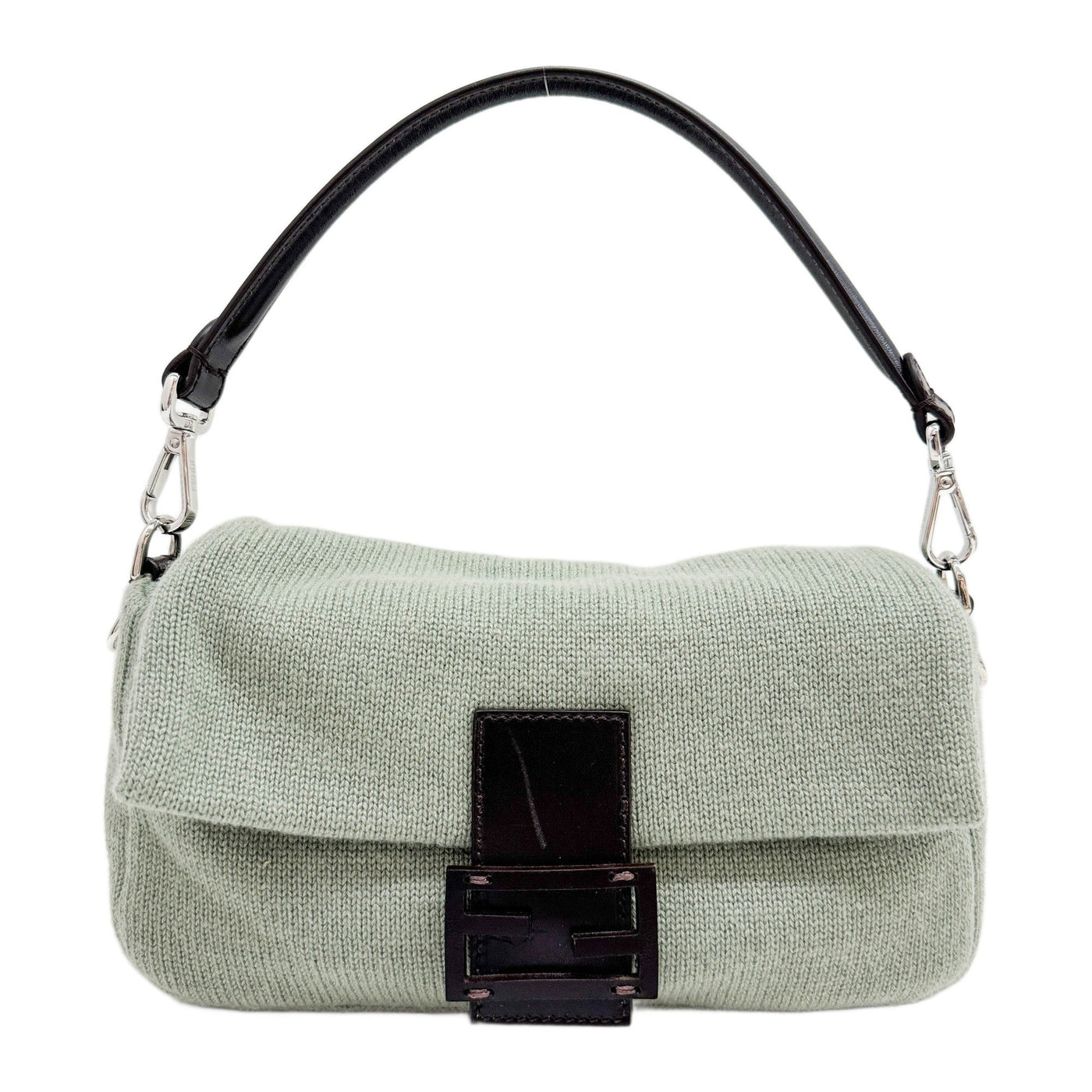 Baguette Knit Sage Green Cashmere Two Way Bag