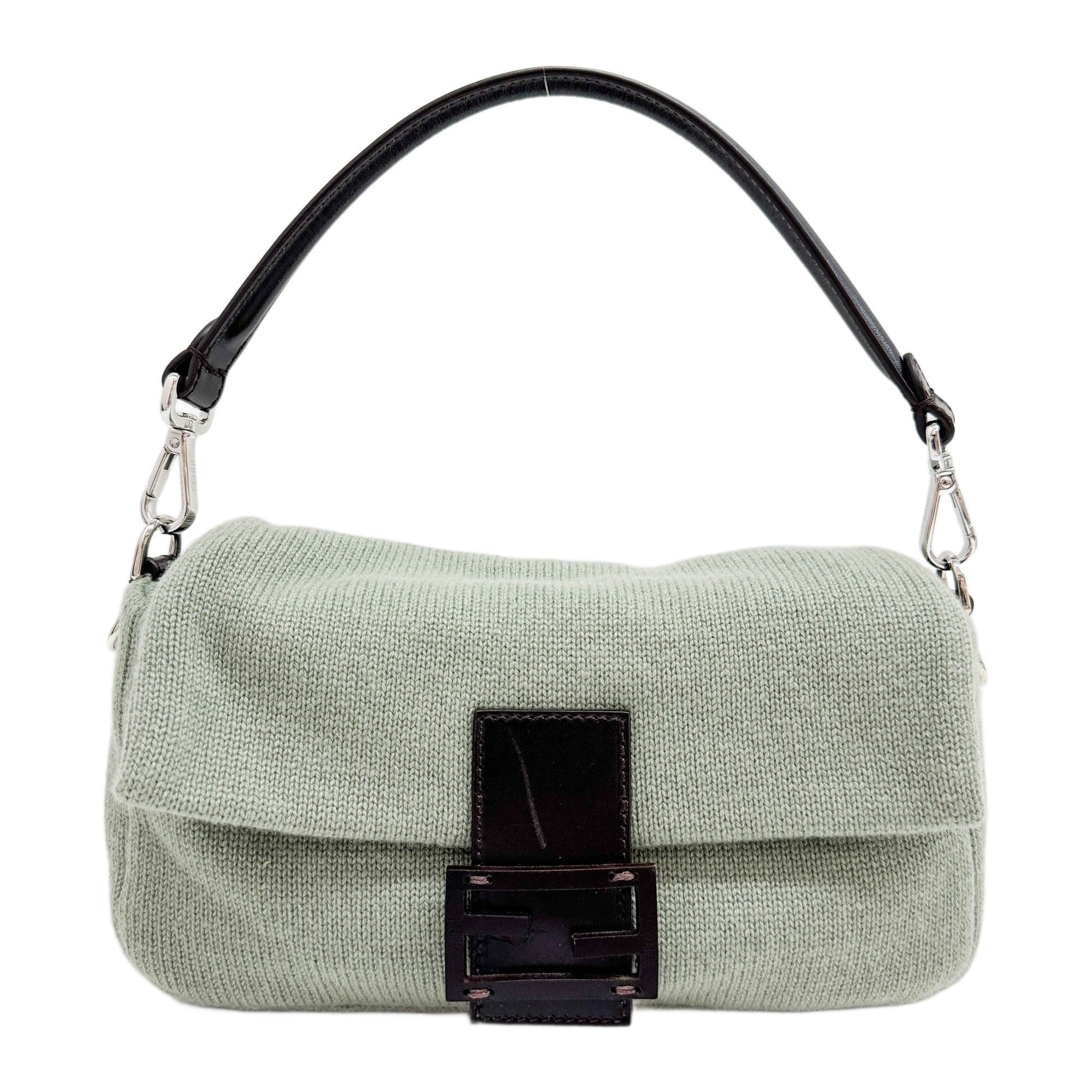Baguette Knit Sage Green Cashmere Two Way Bag