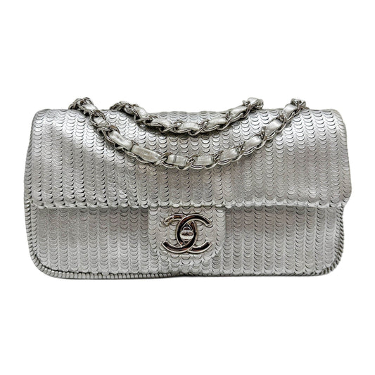 Classic Flap Silver Leather Shoulder Bag