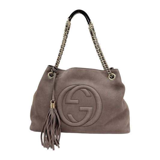 Soho Taupe Brown Nubuck Leather Chain Shoulder Brown