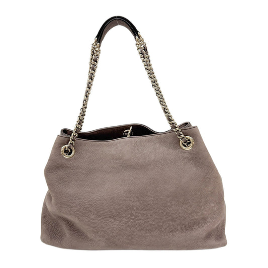 Soho Taupe Brown Nubuck Leather Chain Shoulder Brown
