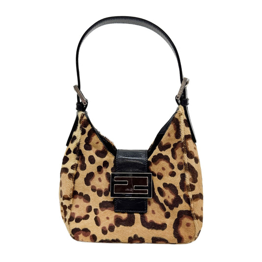 Brown Jaguar Print Pony Hair Hobo Shoulder Bag