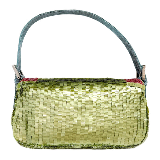 Baguette Blue Python Handle Beaded Green Sequin Shoulder Bag