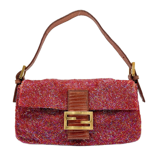 Baguette Multicolor Shine Red Beaded Handbag