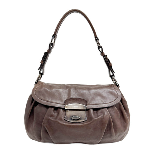 Pleated Brown Leather Shoulder Bag