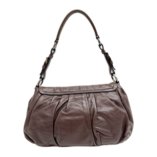 Pleated Brown Leather Shoulder Bag