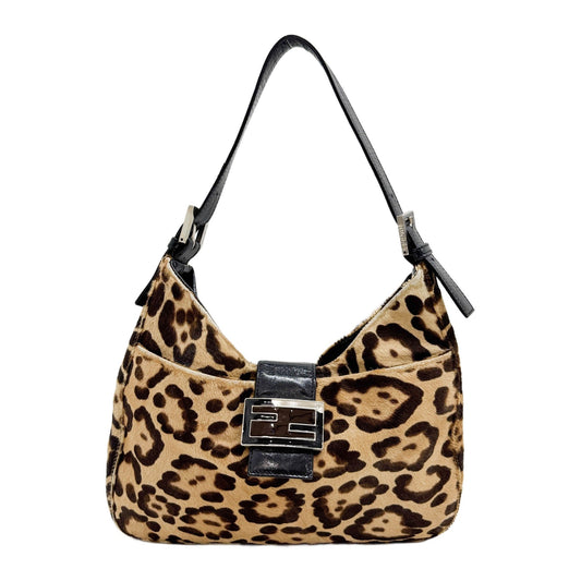 Brown Jaguar Print Pony Hair Hobo Shoulder Bag