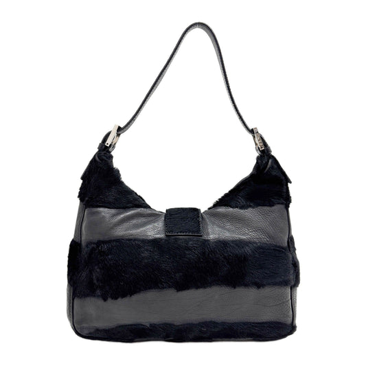 Black Pony Hair & Leather Shoulder Bag