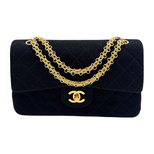 Classic Double Flap Matelasse Black Cotton Shoulder Bag