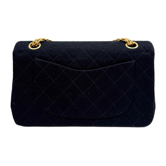 Classic Double Flap Matelasse Black Cotton Shoulder Bag