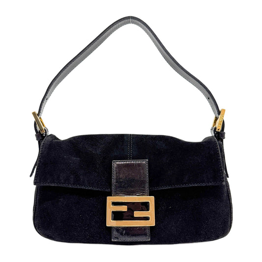 Baguette Black Suede Shoulder Bag