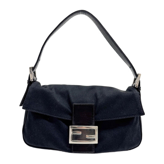 Baguette Rhinestone Buckle Black Neoprene Shoulder Bag