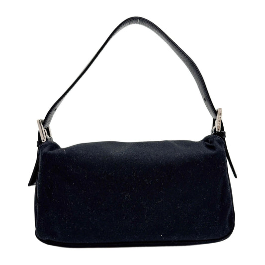 Baguette Rhinestone Buckle Black Neoprene Shoulder Bag